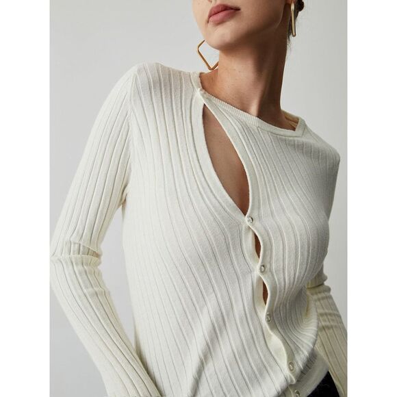Commence NWT Diagonal Buttoned Rib Long Sleeve Top Sweater Size M - Picture 5 of 6